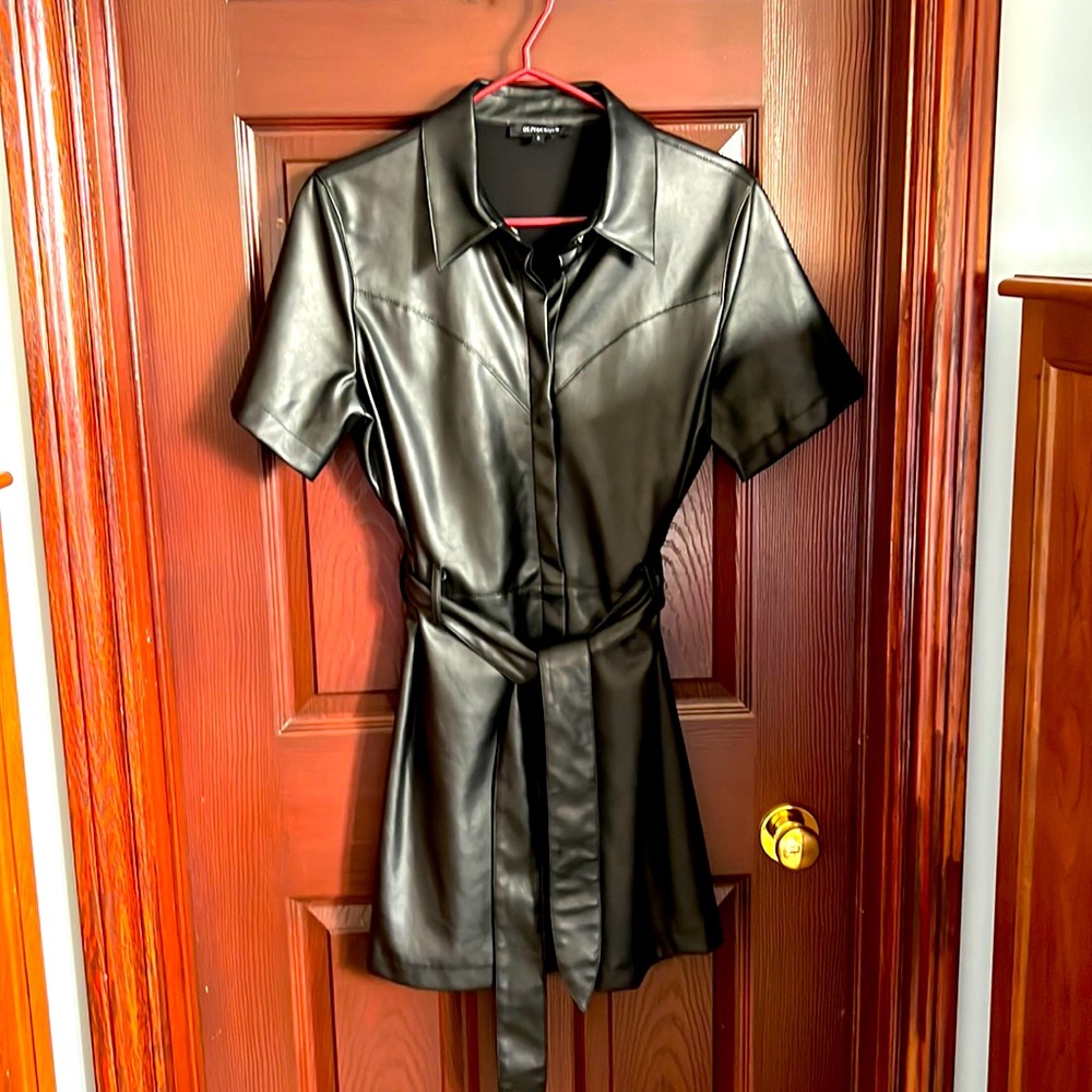 Olivaceous faux leather dress or jacket (D)